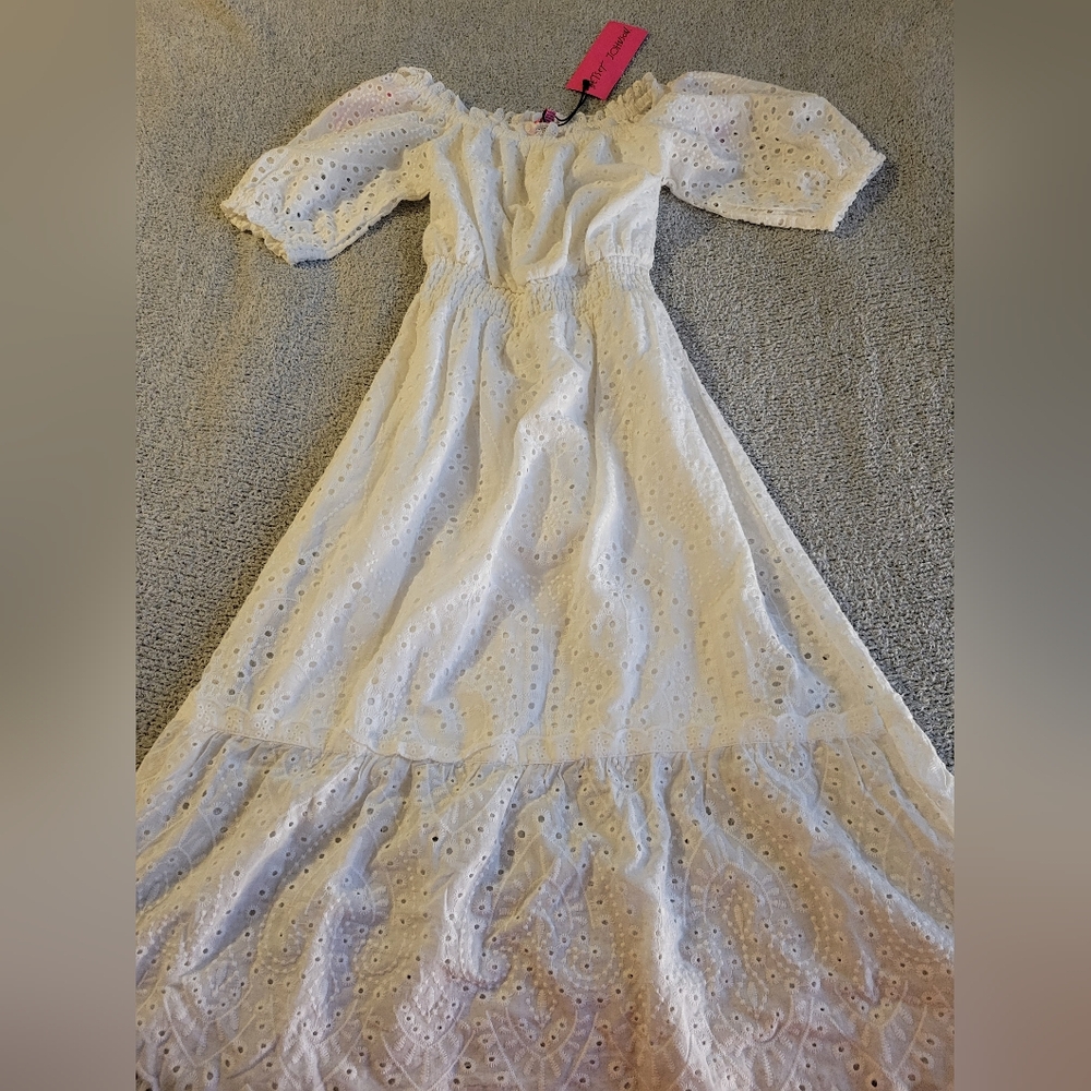 Betsey Johnson On/Off Shoulder White Eyelet Dress Size Med NWT - Picture 1 of 8